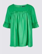 Marks & Spencer Printed Round Neck Half Sleeve Blouse Green