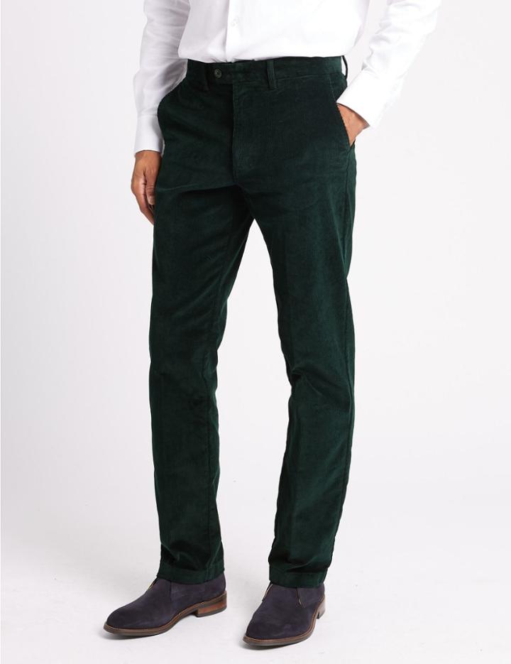 Marks & Spencer Cotton Rich Corduroy Trousers Dark Green