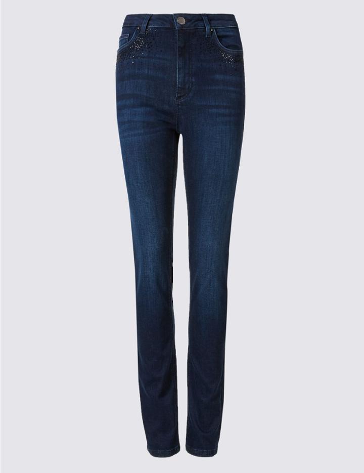 Marks & Spencer Embellished Roma Rise Slim Leg Jeans Indigo Mix
