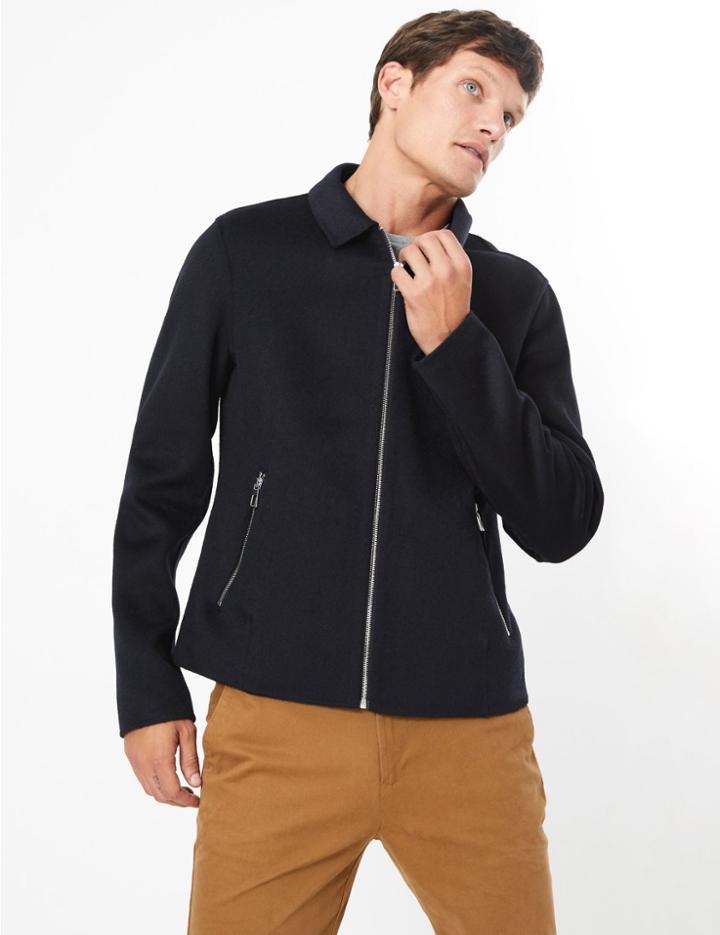 Marks & Spencer Brushed Wool Harrington Jacket Dark Navy