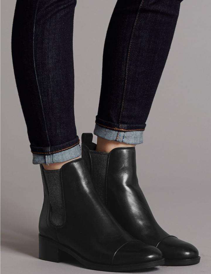 Marks & Spencer Leather Block Heel Chelsea Ankle Boots Black