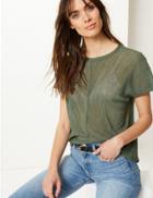 Marks & Spencer Sheer Round Neck Short Sleeve T-shirt Green