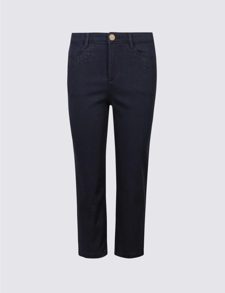 Marks & Spencer Embellished Straight Leg Cropped Jeans Indigo