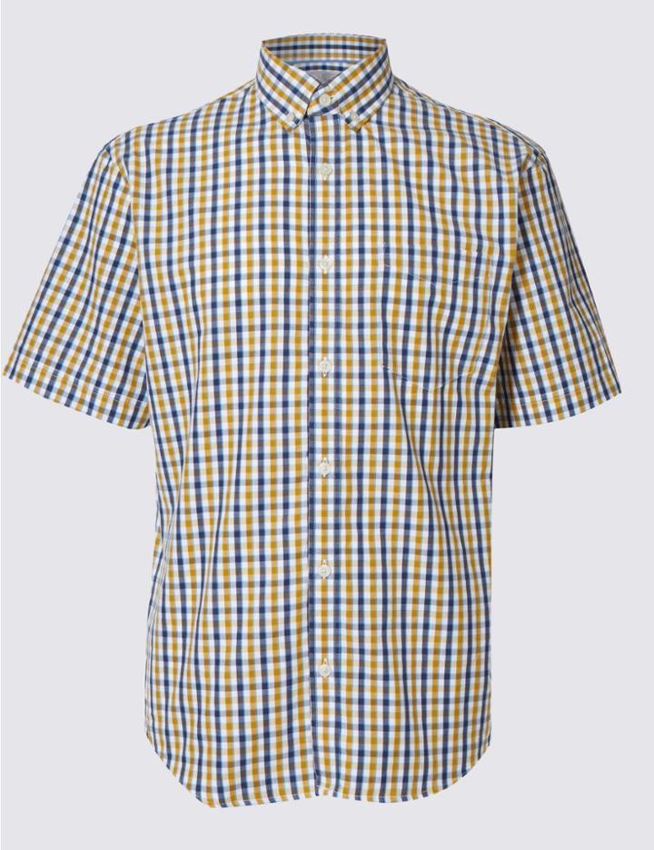 Marks & Spencer Pure Cotton Gingham Shirt With Pocket Antique Gold