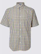 Marks & Spencer Pure Cotton Gingham Shirt With Pocket Antique Gold