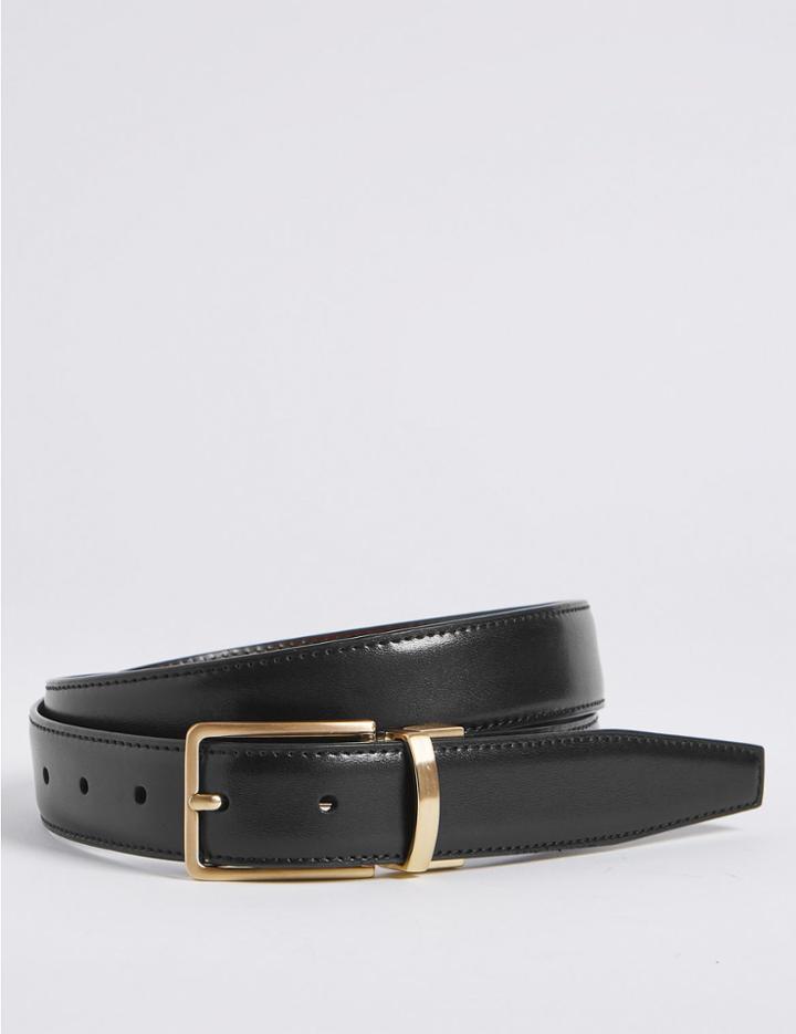 Marks & Spencer Antique Gold Leather Reversible Belt Black/brown