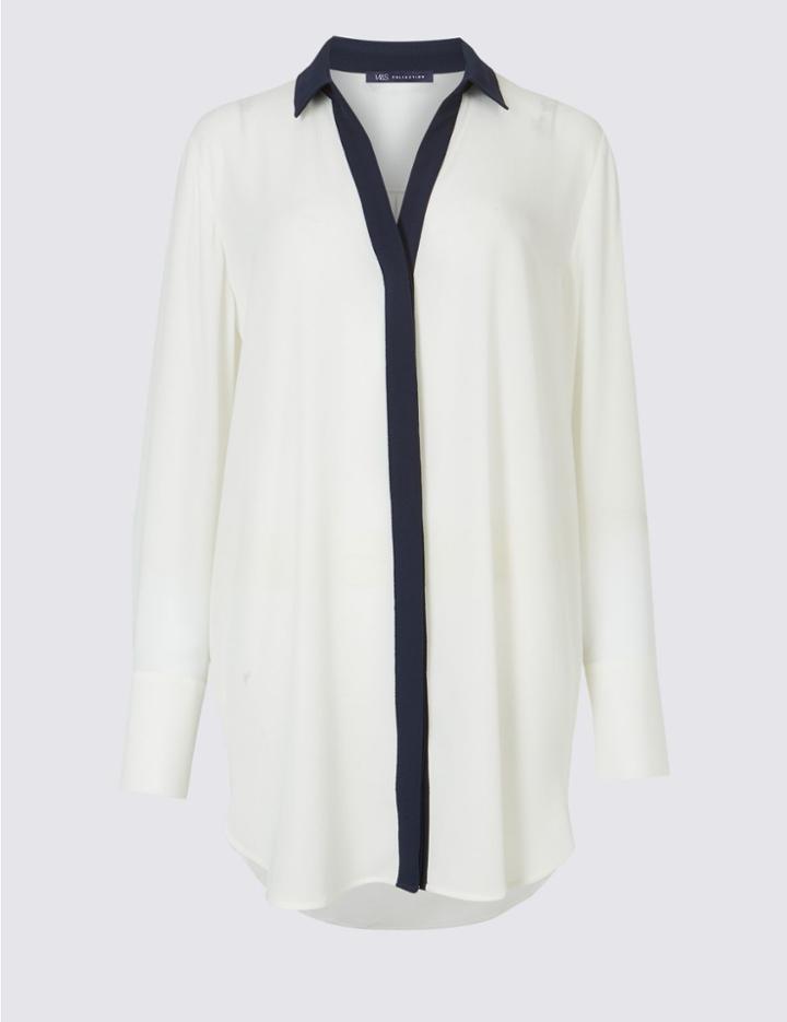 Marks & Spencer Longline Long Sleeve Shirt Ivory Mix