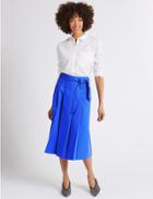 Marks & Spencer Cotton Rich Belted Full Midi Skirt Royal Blue