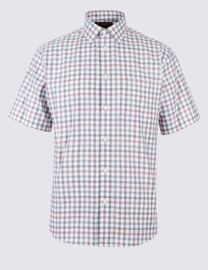 Marks & Spencer Pure Cotton Checked Shirt With Pocket Raspberry