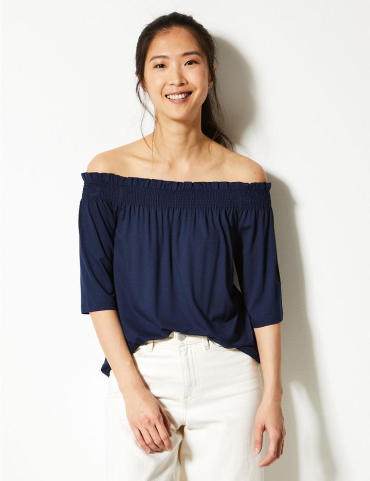 Marks & Spencer Regular Fit Short Sleeve Bardot Navy