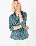 Marks & Spencer Pure Cotton Floral Blouse Teal Mix