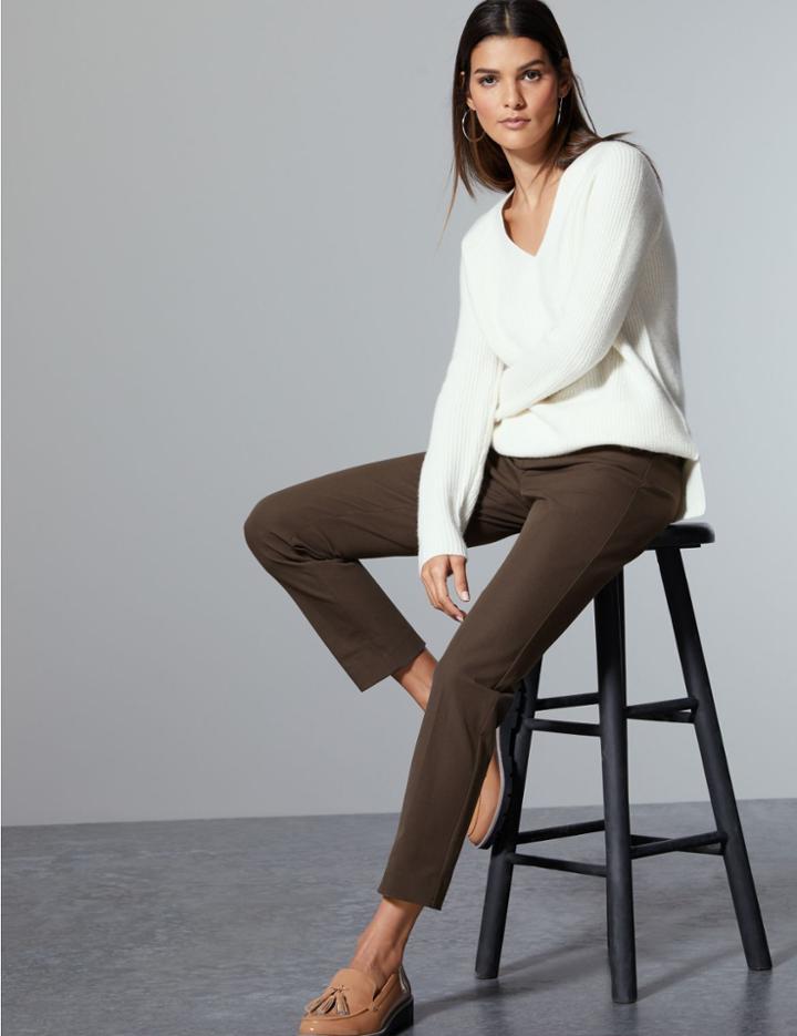 Marks & Spencer Cotton Rich Slim Leg Ankle Grazer Trousers Cocoa
