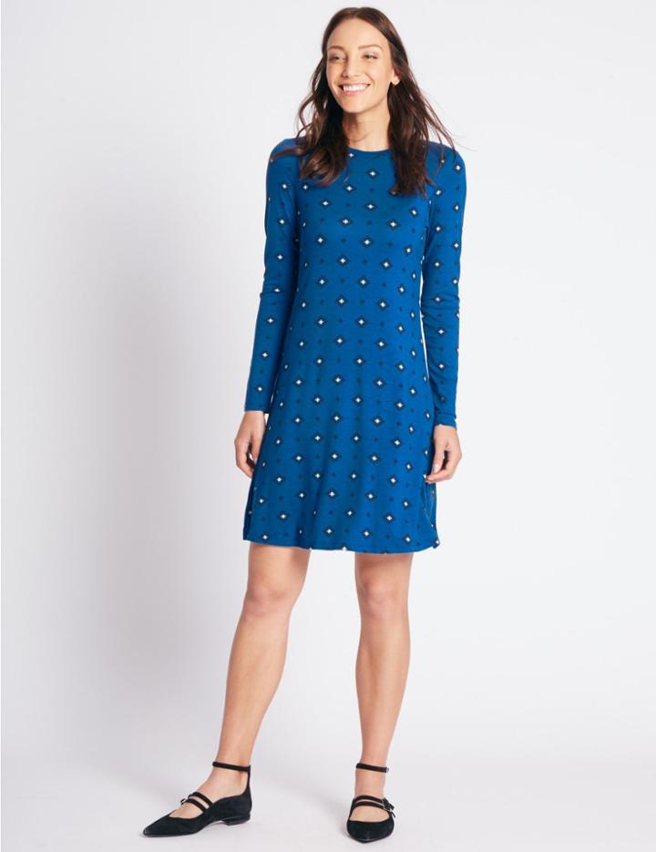Marks & Spencer Printed Long Sleeve Skater Dress Black Mix