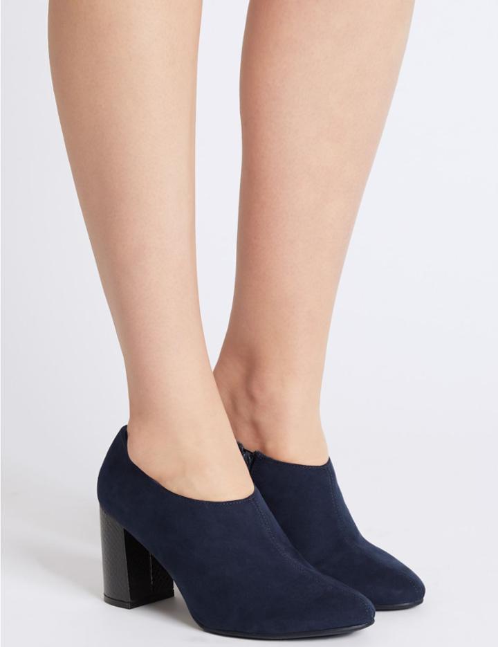 Marks & Spencer Block Heel Shoe Boots With Insolia&reg; Navy
