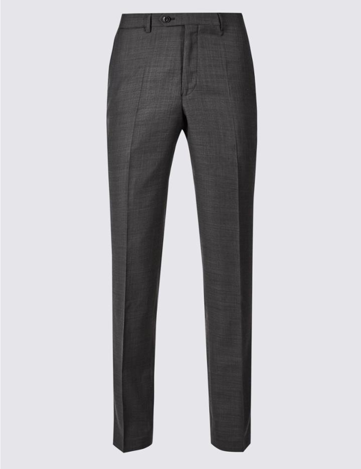 Marks & Spencer Tailored Fit Pure Wool Textured Trousers Charcoal Mix