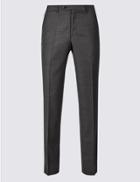 Marks & Spencer Tailored Fit Pure Wool Textured Trousers Charcoal Mix