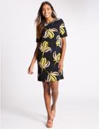 Marks & Spencer Floral Print Short Sleeve Tunic Dress Navy Mix