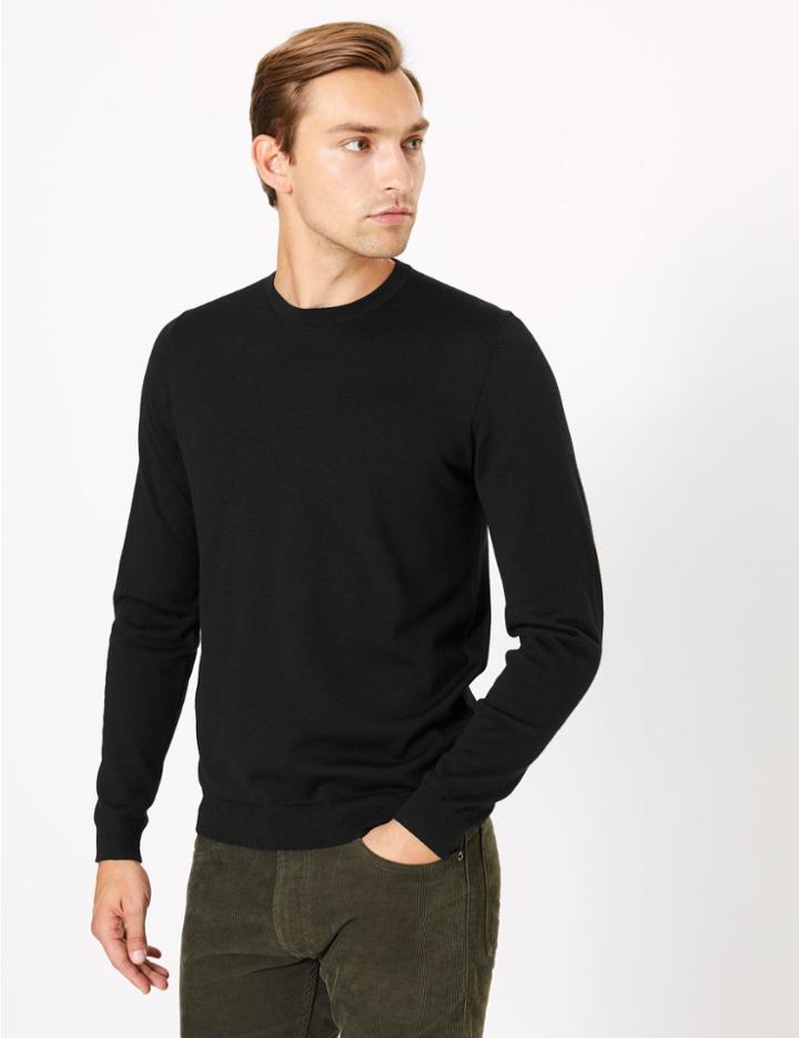 Marks & Spencer Merino Wool Crew Neck Jumper Black