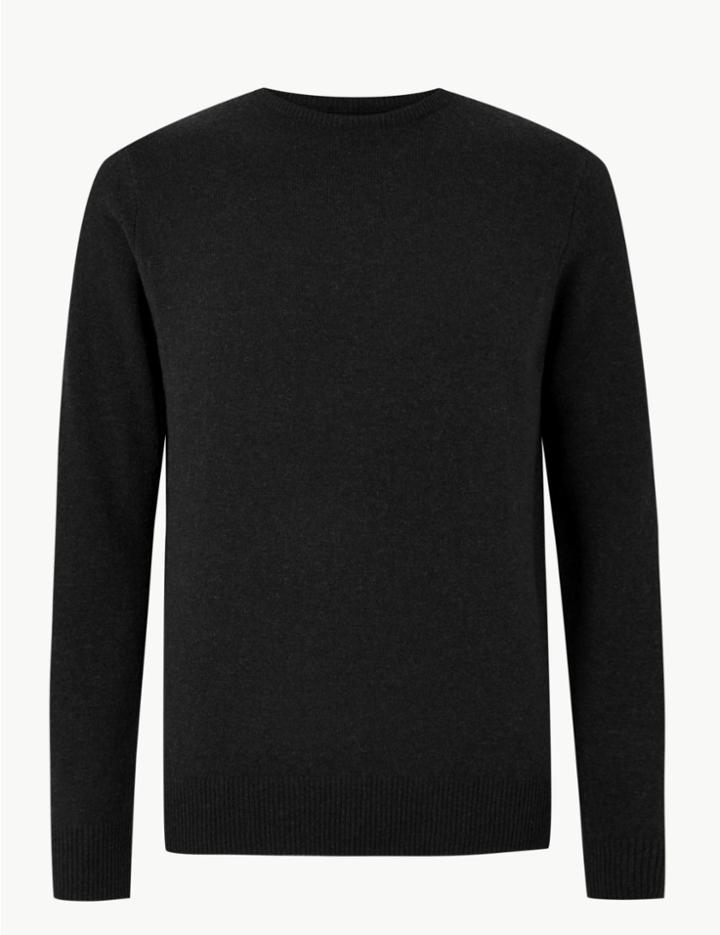 Marks & Spencer Pure Extra Fine Lambswool Crew Neck Jumper Black