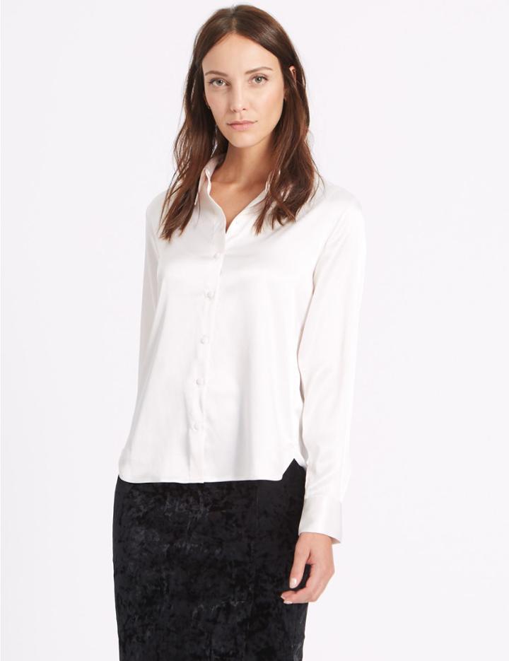 Marks & Spencer Satin Long Sleeve Shirt Ivory