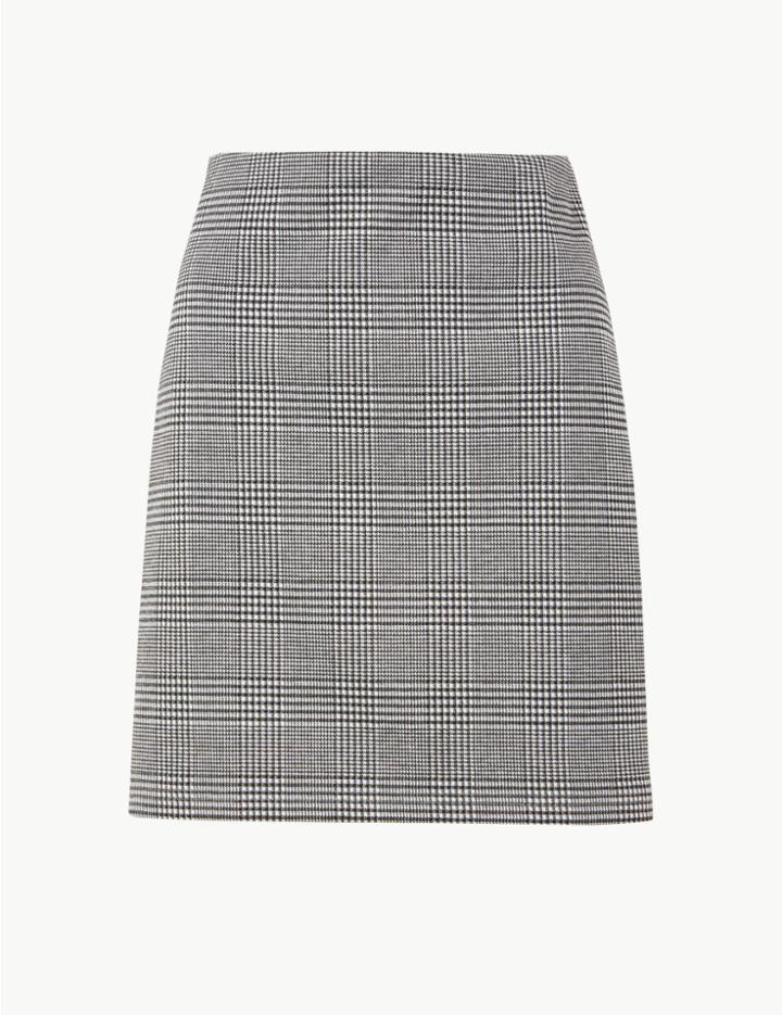 Marks & Spencer Checked Jersey A-line Mini Skirt Black Mix