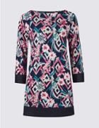 Marks & Spencer Floral Print Round Neck 3/4 Sleeve Tunic Black Mix