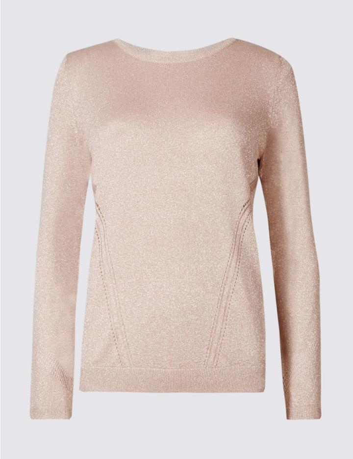 Marks & Spencer Modal Rich Pointelle Round Neck Jumper Pink