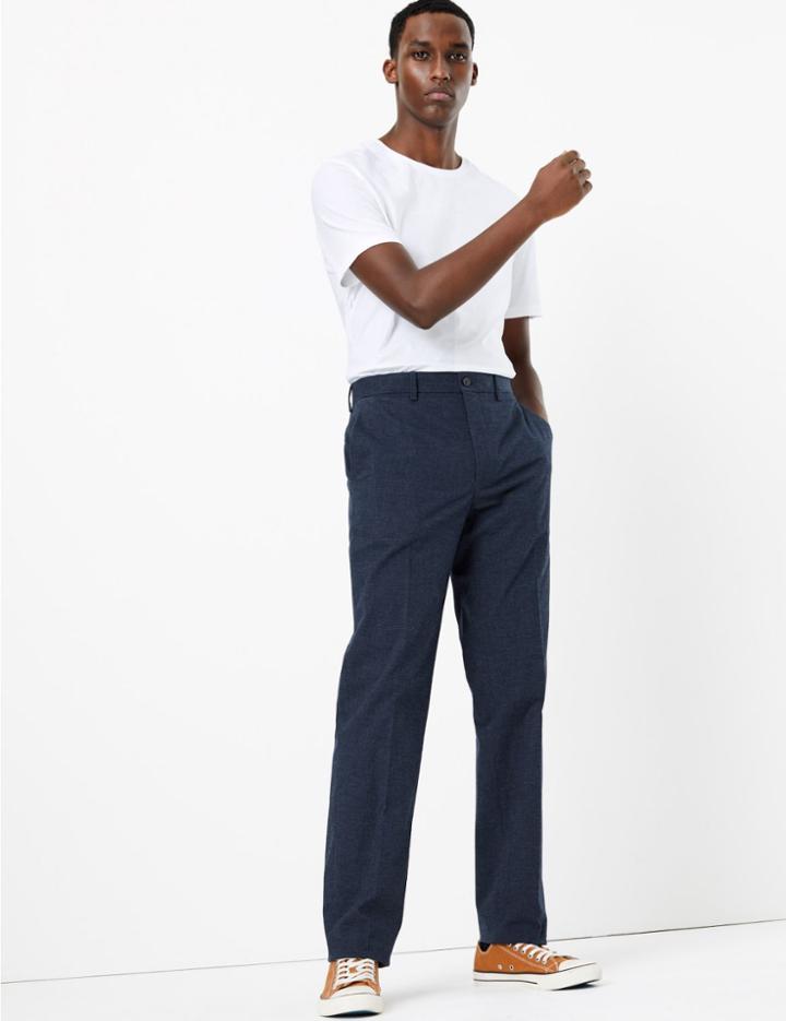 Marks & Spencer Slim Fit Cotton Rich Checked Trousers Indigo