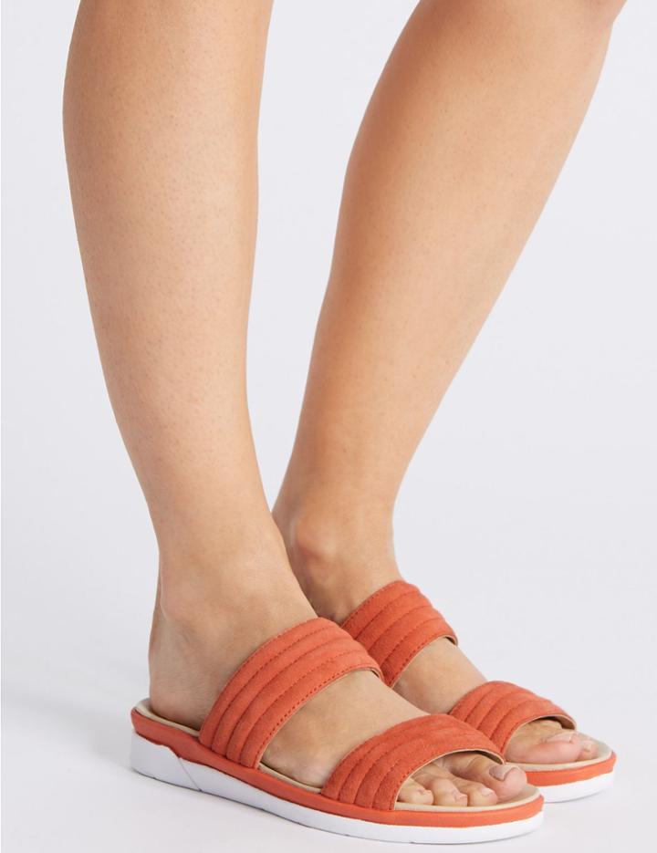 Marks & Spencer Suede Two Strap Mule Sandals Coral