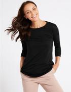 Marks & Spencer Round Neck 3/4 Sleeve T-shirt Black