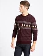 Marks & Spencer Novelty Crew Neck Jumper Burgundy