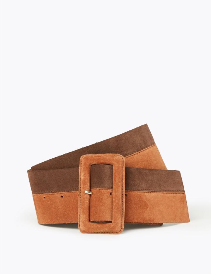 Marks & Spencer Leather Colour Block Waist Belt Brown Mix