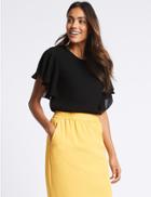 Marks & Spencer Textured Flamenco Sleeve Round Neck Blouse Black