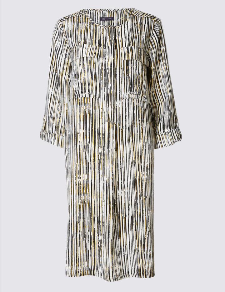 Marks & Spencer Printed 3/4 Sleeve Shirt Dress Ivory Mix