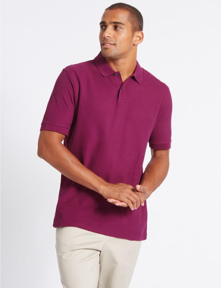 Marks & Spencer Pure Cotton Polo Shirt Dark Berry