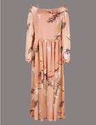 Marks & Spencer Floral Print Scoop Neck Tunic Maxi Dress Light Tan Mix