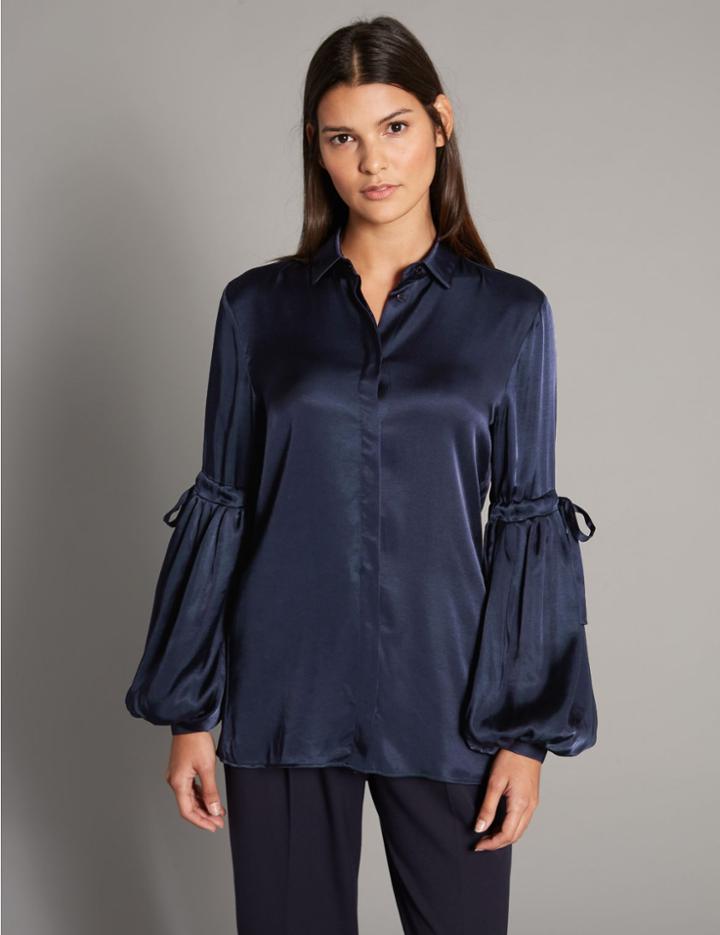 Marks & Spencer Satin Bell Sleeve Shirt Navy