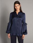 Marks & Spencer Satin Bell Sleeve Shirt Navy