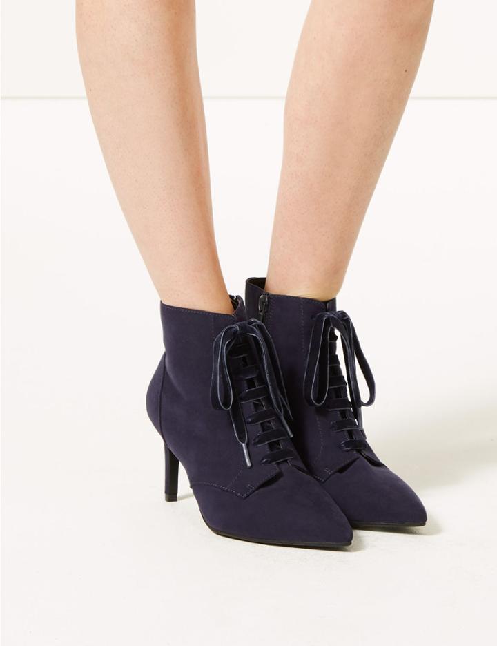 Marks & Spencer Extra Wide Fit Lace-up Stiletto Point Boots Navy