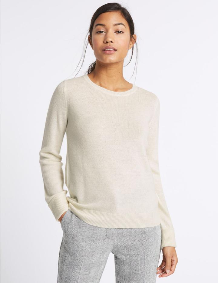 Marks & Spencer Lambswool Rich Round Neck Jumper Cream
