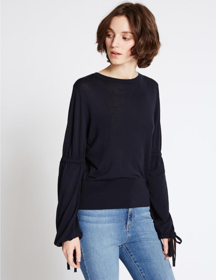 Marks & Spencer Drawstring Detail Round Neck Jumper Navy