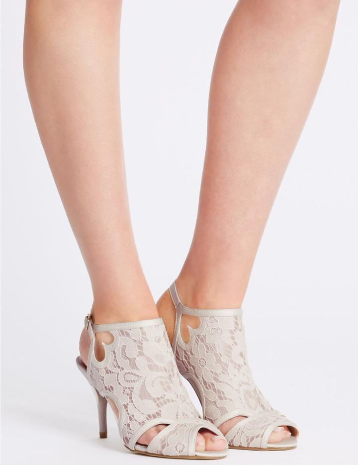 Marks & Spencer Stiletto Buckle High Vamp Lace Peep Sandals Cream
