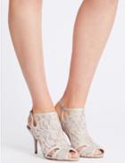 Marks & Spencer Stiletto Buckle High Vamp Lace Peep Sandals Cream