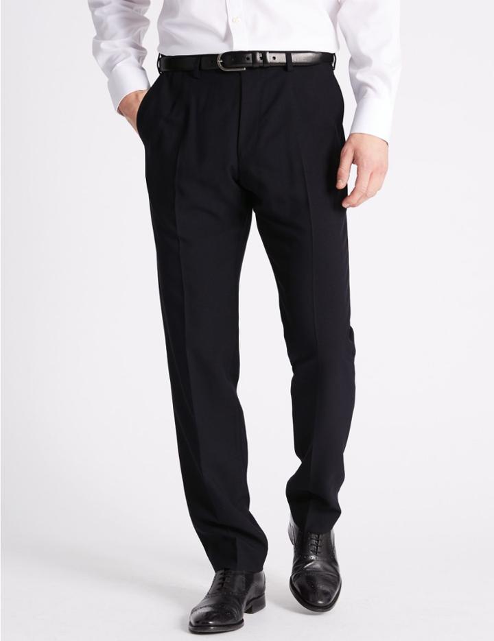 Marks & Spencer Slim Fit Flat Front Trousers Navy