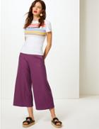 Marks & Spencer Textured Wide Leg Jersey Cropped Culottes Magenta