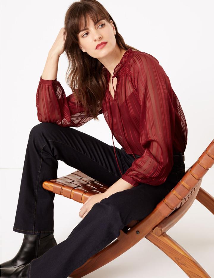 Marks & Spencer Glittery Striped Smock Blouse Claret