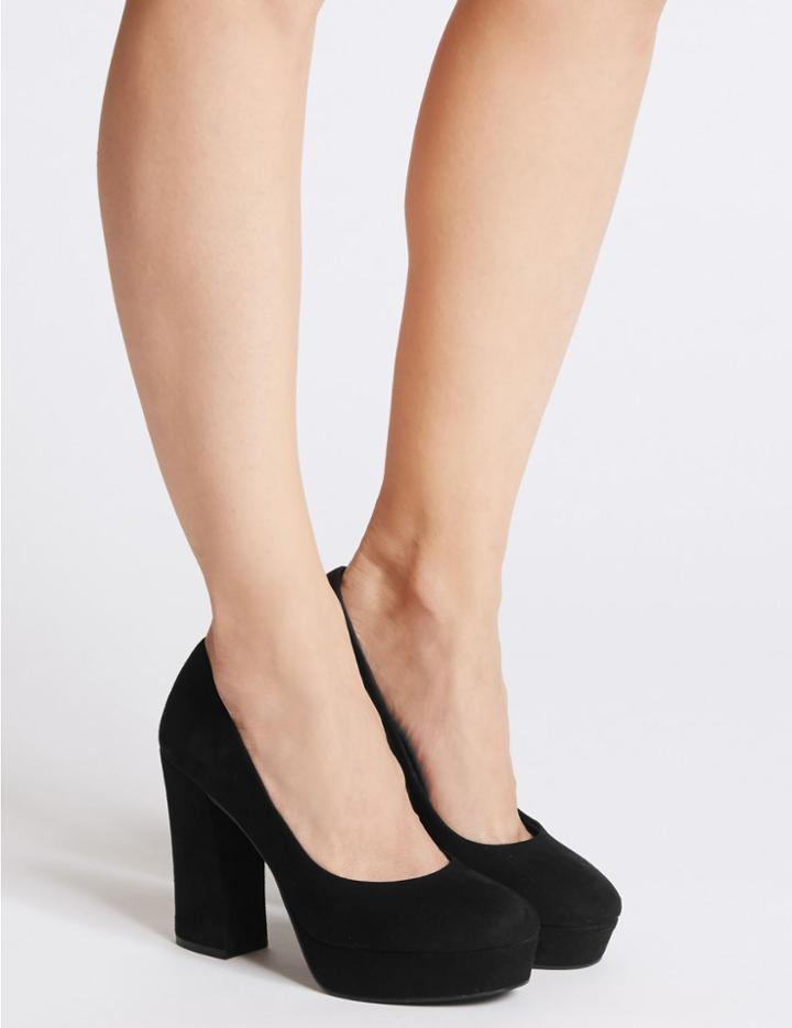Marks & Spencer Block Heel Closed Toe Court Shoes Black