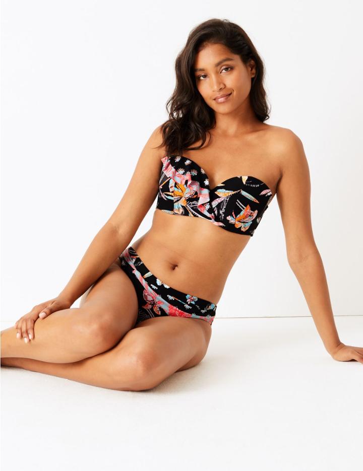 Marks & Spencer Printed Ruffle Padded Bandeau Bikini Top