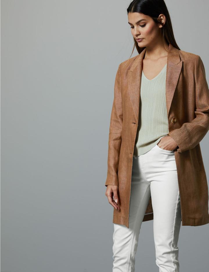 Marks & Spencer Pure Linen Button Detailed Blazer Brown