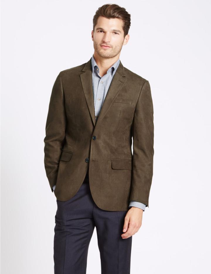 Marks & Spencer Suedette 2 Button Jacket Dark Brown